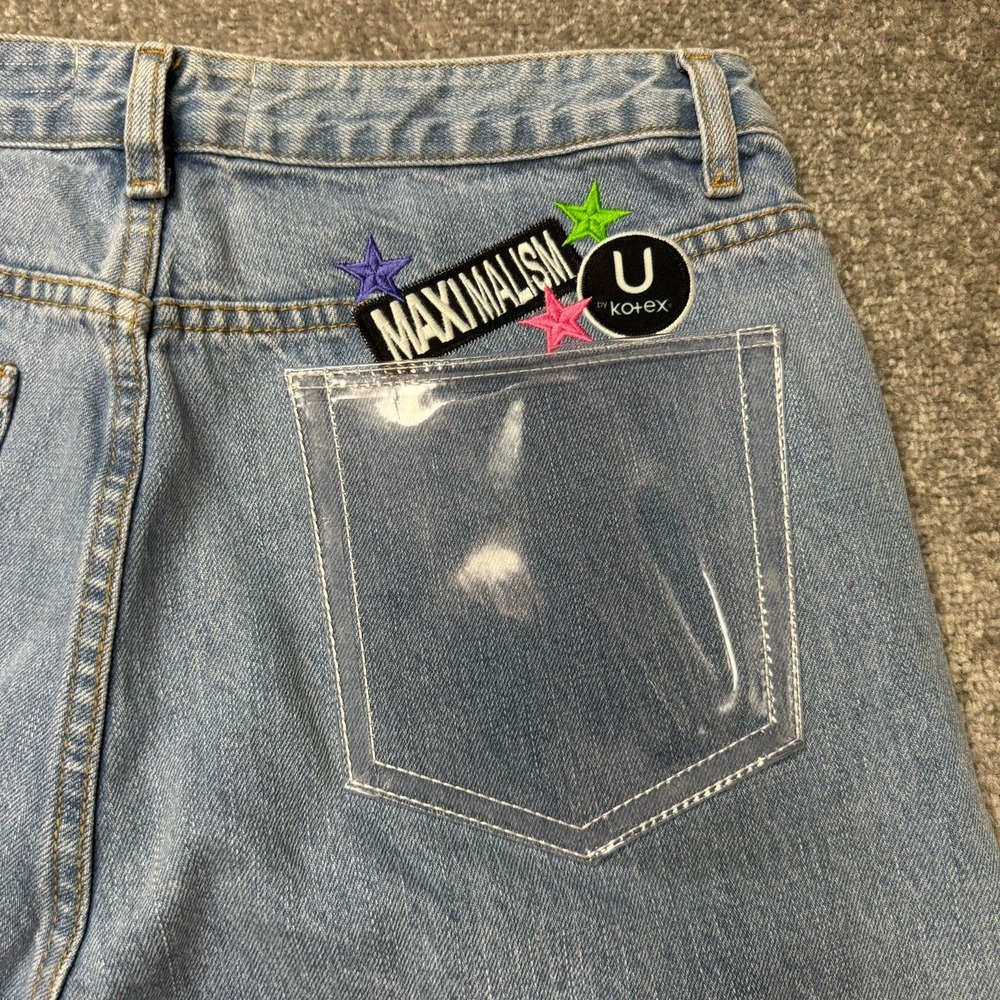 U by Kotex Maximalism Denim Jeans Embroidered Clear Pocket Promotional Size 34 - Picture 9 of 11